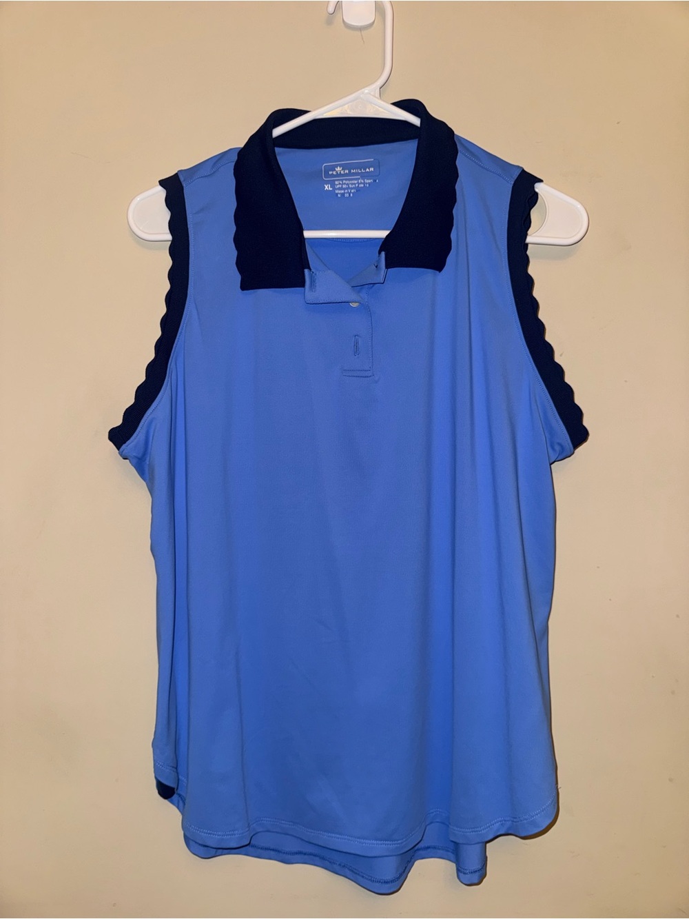 Peter Millar Sleeveless Polo in Light Blue with Navy Trim